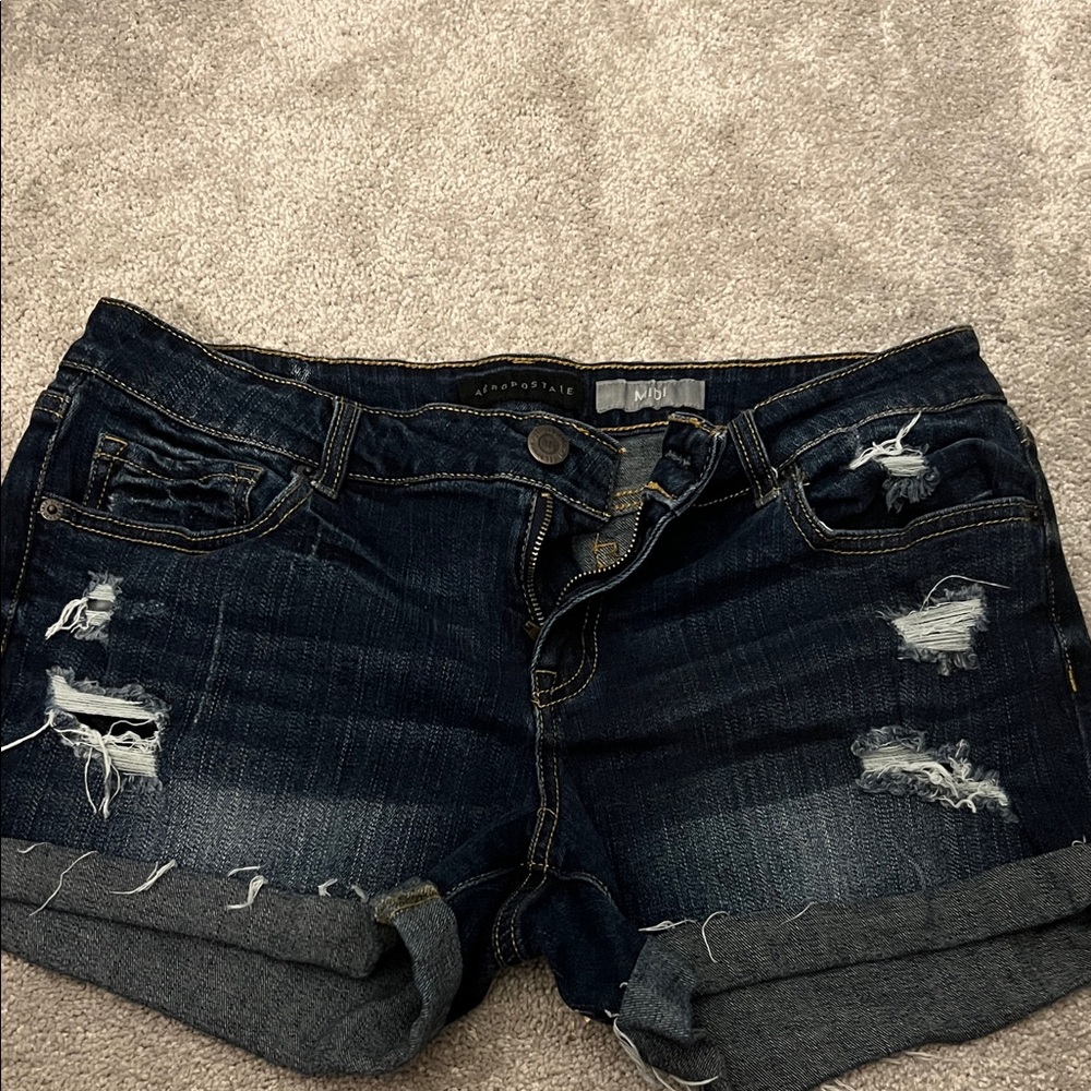 Aeropostale Women's Distressed Dark Blue Jean Shorts